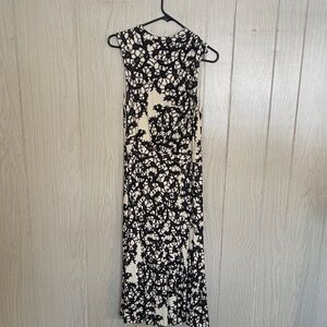 Leifsdottir Black and Cream Floral Midi Dress